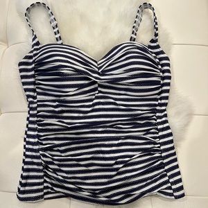 Nip Tuck Swimwear Tankini Size 12 US Stripes Blue white Tummy Control To…